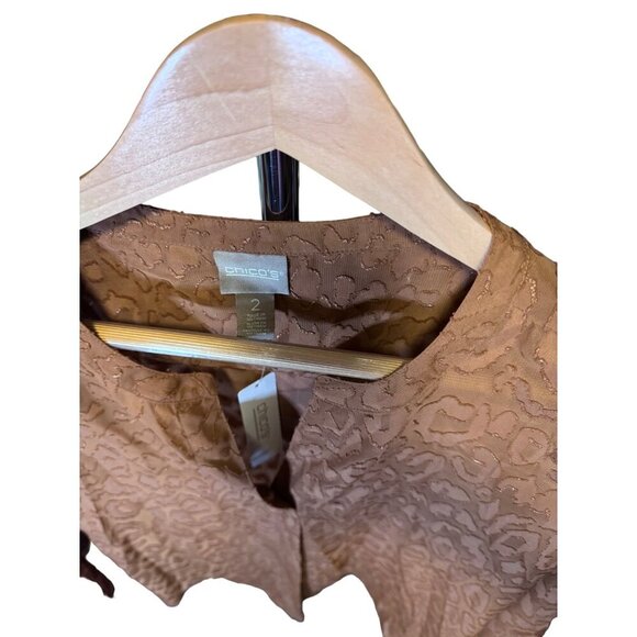 Chico's NWT Brown Dusty Pink Burnout Three Quarter Sleeve Tunic Style Top SZ L - Picture 4 of 7